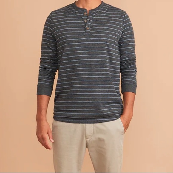Marine Layer Double Knit Heather Grey Light Blue Long Sleeve Henley Top - Picture 2 of 4